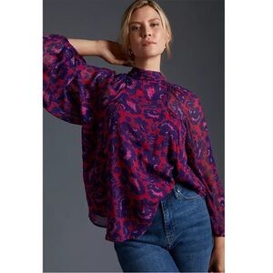 Anthropologie Maeve Sheer Tunic Blouse Top Floral Printed